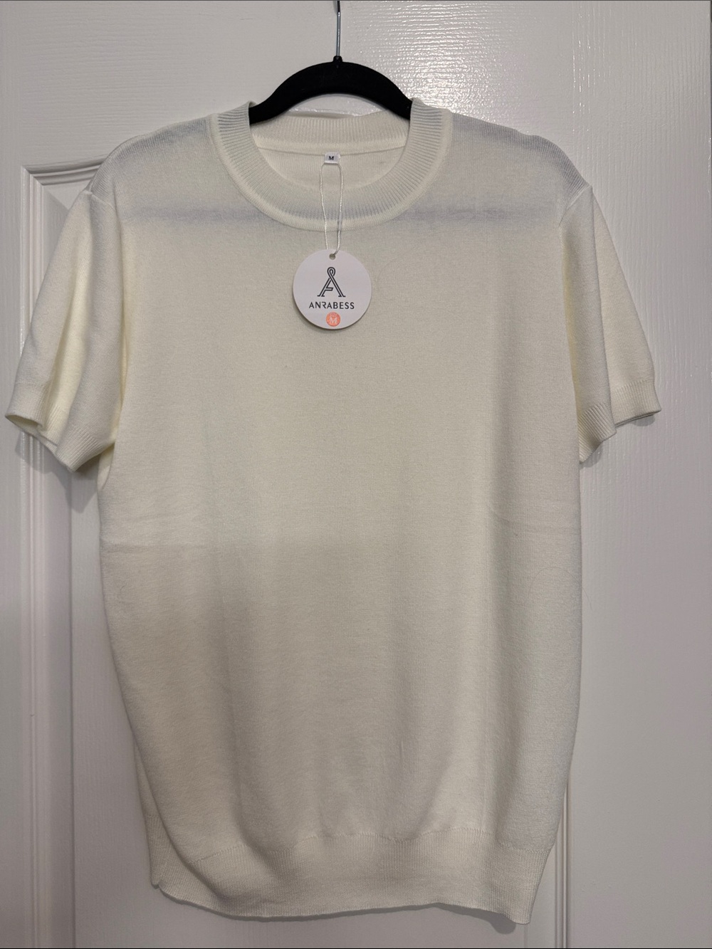 Amazon Cream Short Sleeve Crew Sweater Top